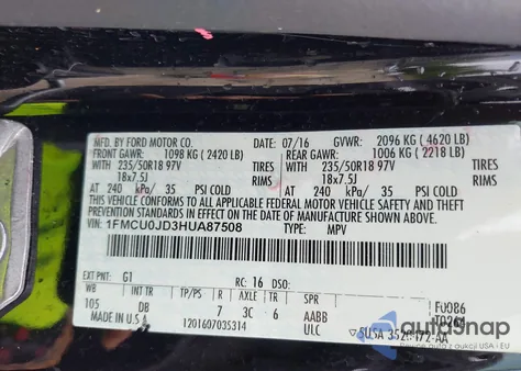 2017 Ford Escape Titanium из США, поврежденный, VIN 1FMCU0JD3HUA87508